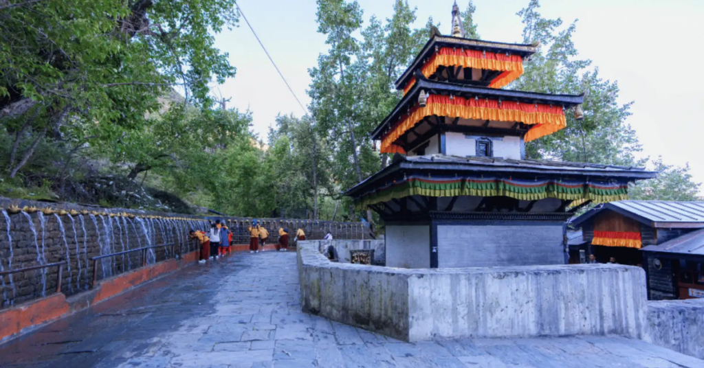 Muktinath Temple Dham pagoda and 108 sacred water spouts Muktidhara in Mustang Nepal