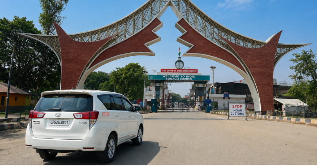 Sonauli Indo-Nepal border crossing gate for road trip from Gorakhpur to Pokhara and Muktinath
